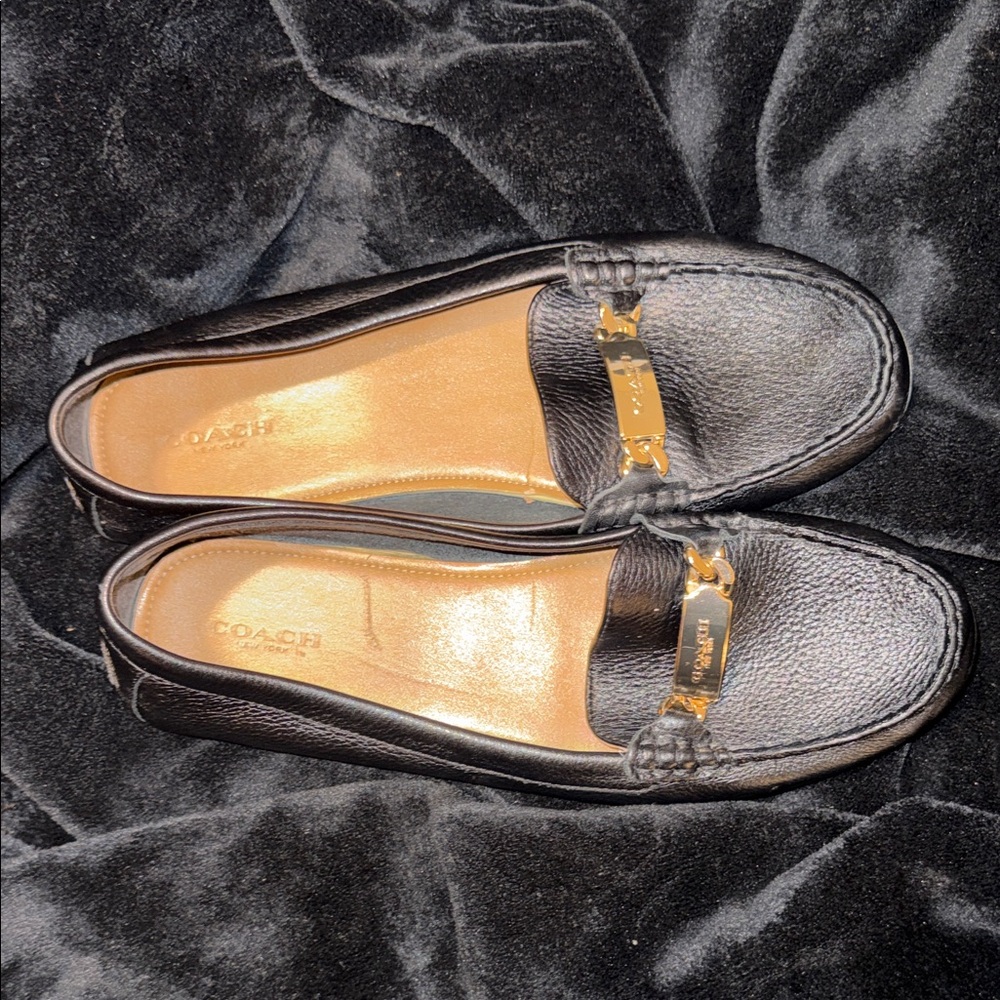 Coach Black Pebble Leather Women's Loafers with Gold Hardware - Picture 11 of 14